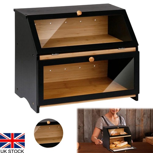 Tier bamboo bread bin food - 2-tier,