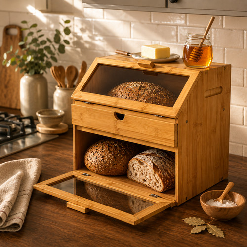 Compartment bamboo bread bin - compartment,