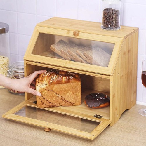 Double layer bamboo bread box - bamboo,
