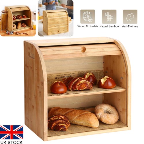 Double decker bamboo bread bin - bamboo,