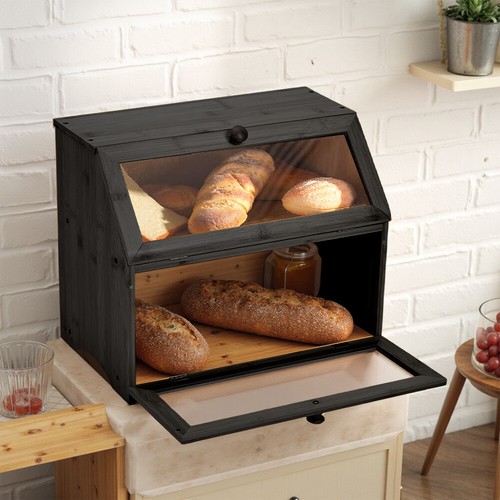 Bamboo bread bin double layer - bin,