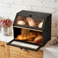 2 Tier Bamboo Bread Bin Double