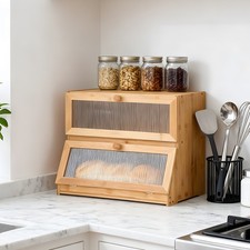 2 Tier Bread Bin Wooden Bread