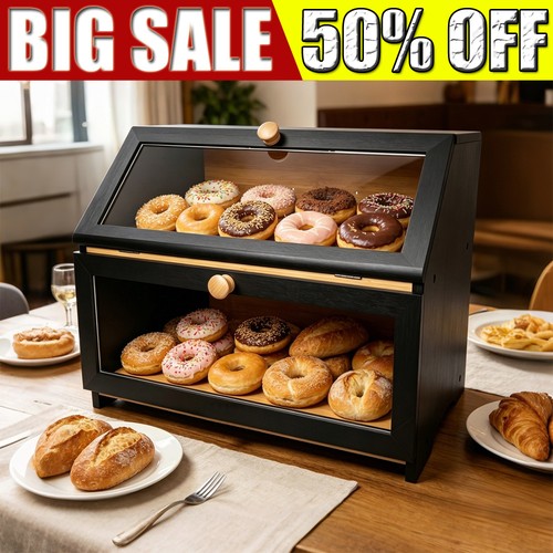 Wooden bread bin double layer - wooden,