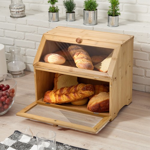 Bamboo bread box with - box,