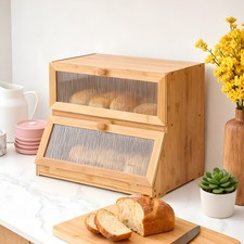 Bread Bin Double Layer Wooden