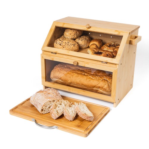 Bamboo bread bin double layer - bamboo,