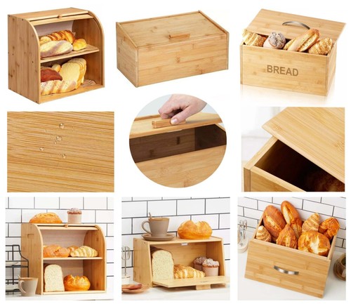 Bamboo wooden bread bin - wooden,