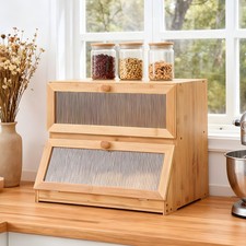2 Tier Wooden Bread Bin Food