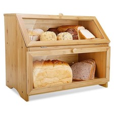 2 Tier Bamboo Bread Bin Double