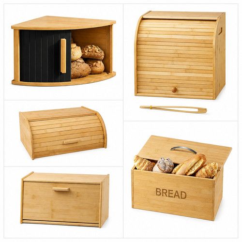 Bamboo wooden bread bin loaf - wooden,