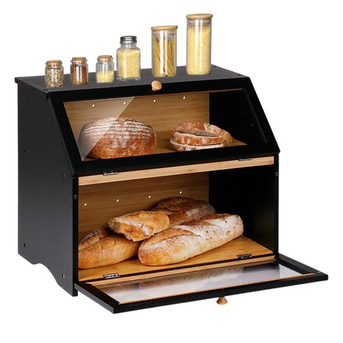 Tier bamboo bread bin wooden - bin,