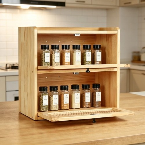 Wooden bread bin double - bin, layer